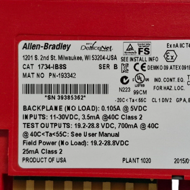 Allen Bradley 1734-IB8S POINT I/O Guard I/O Safety Module