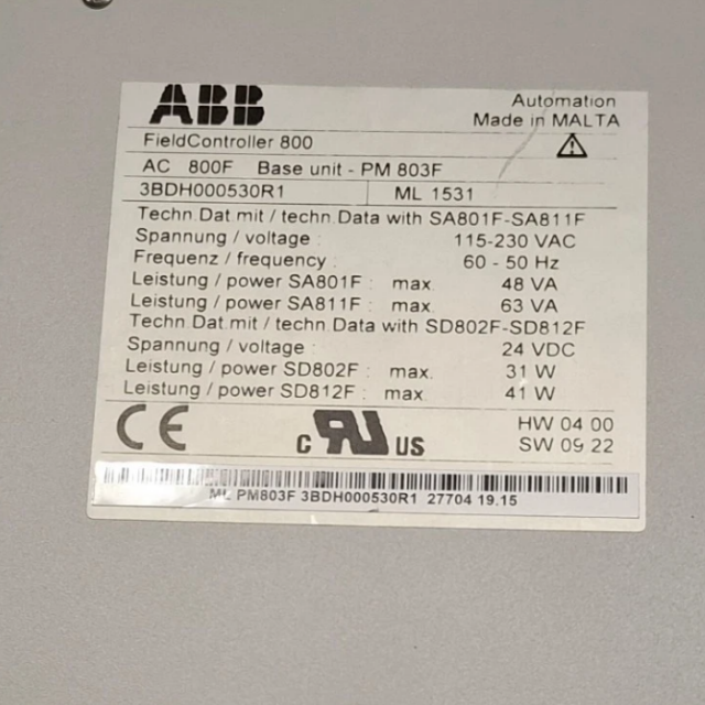 ABB PM803F 3BDH000530R1 Base Unit