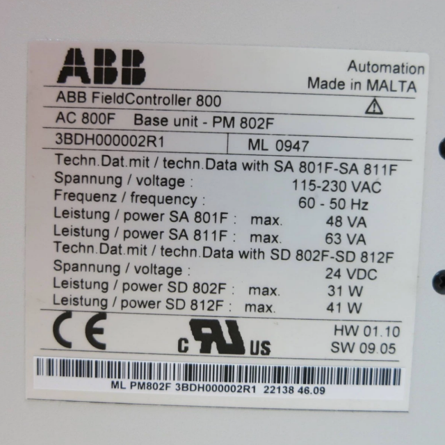 ABB PM802F 3BDH000002R1 Base Unit Freelance Field Controller