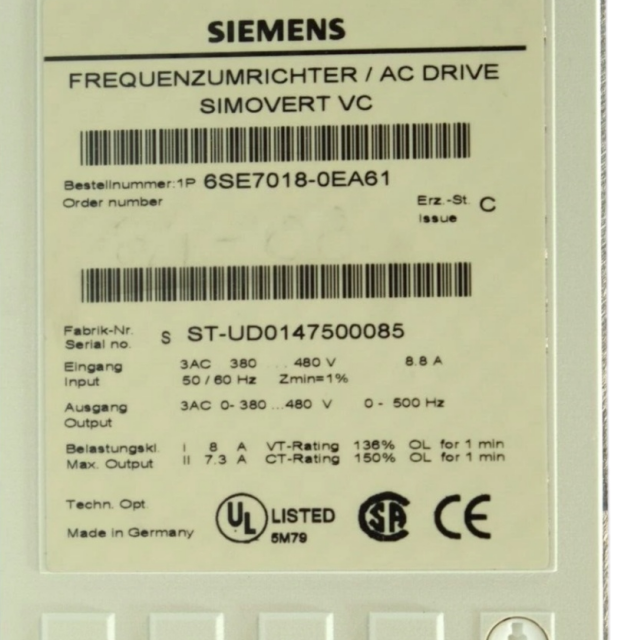 Siemens 6SE7018-0EA61 CONTROL CONVERTER COMPACT UNIT